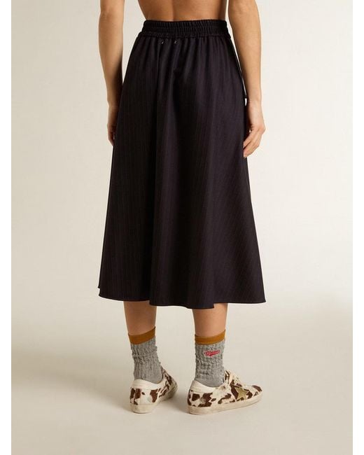 Golden Goose Deluxe Brand Black Pleated Striped Midi Skirt