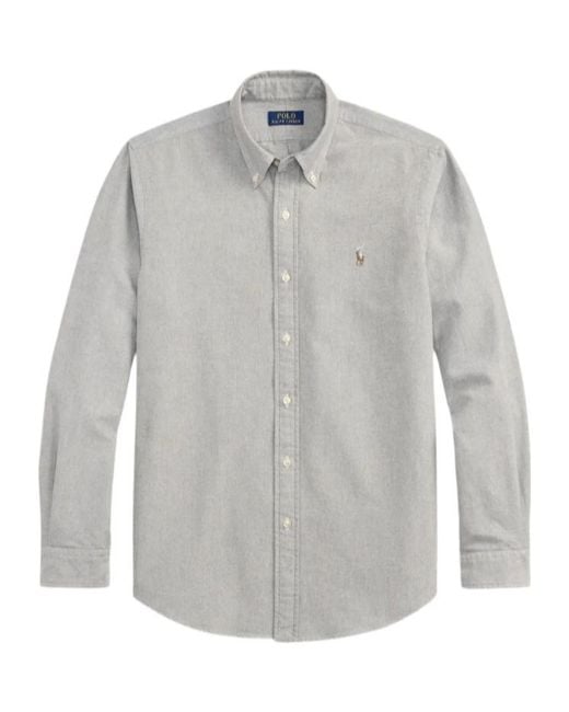Polo Ralph Lauren Gray Logo Embroidered Oxford Shirt for men