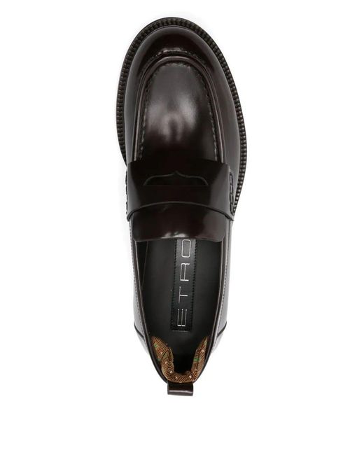 Etro Black Leather Penny Loafers for men