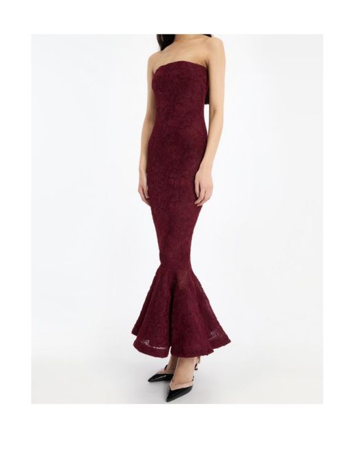 ROTATE BIRGER CHRISTENSEN Red Strapless Floral Mesh Dress