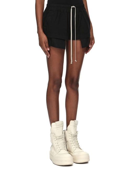 Rick Owens Black Cotton Shorts With Elastic Waistband & Drawstring