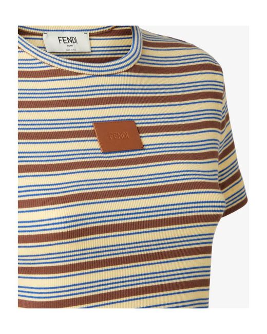 Fendi White Striped Logo-Patch T-Shirt