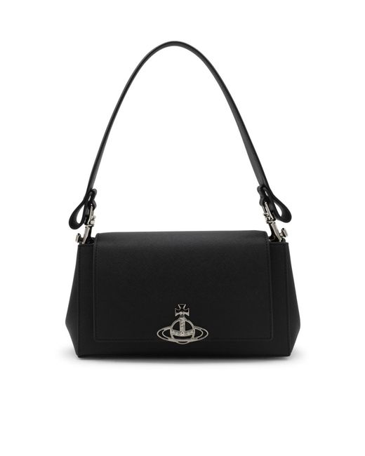 Vivienne Westwood Black Logo Plaque Foldover Top Shoulder Bag