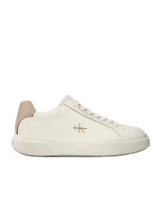 Calvin Klein White Leather Signature Logo Trainers for men