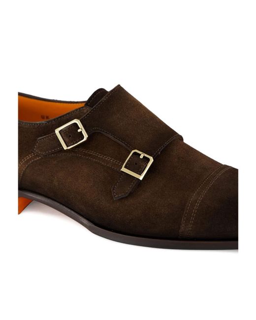 Santoni Brown Almond Toe Buckled Loafers for men