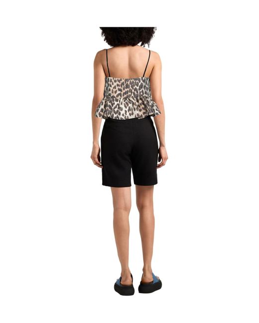Ganni Black Leopard Print Sleeveless Cropped Top