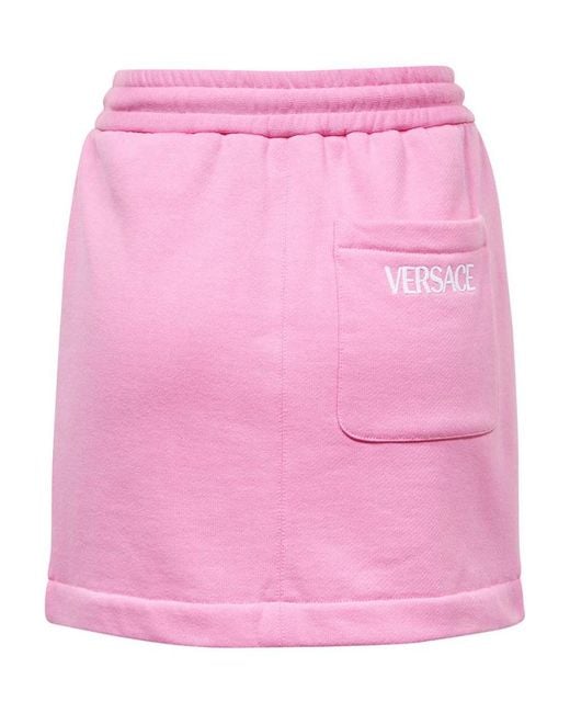 Versace Pink Logo-Print Cotton Miniskirt