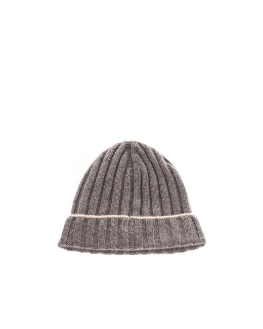 Brunello Cucinelli Brown Turn-Up Brim Ribbed Beanie for men