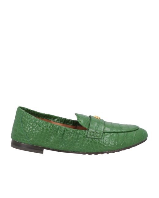 Tory Burch Green Round Toe Crocodile Pattern Loafers