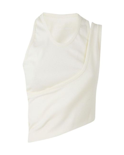 Low Classic White Asymmetric Ruched Tank Top