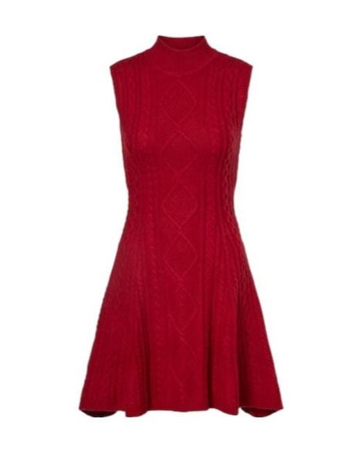 Staud Red Charade Cable-Knit Wool-Blend Minidress