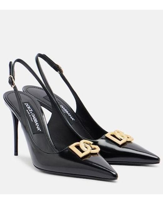 Dolce & Gabbana Black Lollo Dg Patent Leather Slingback Pumps