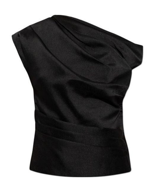 Self-Portrait Black Taffeta Draped Top