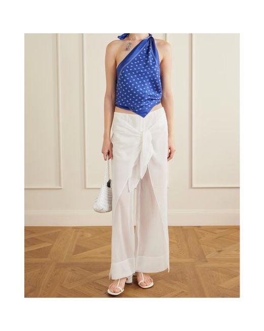 Christopher Esber White Porto Tie-Detailed Cotton-Voile Wide-Leg Pants