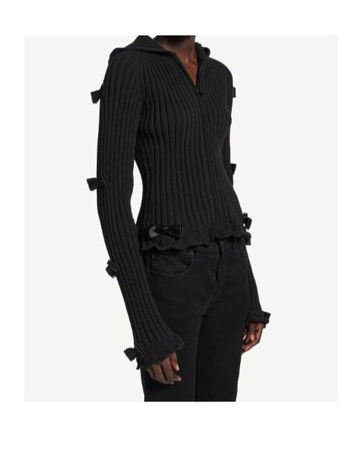 Balenciaga Black Fitted Bow Zip Hooded Sweater