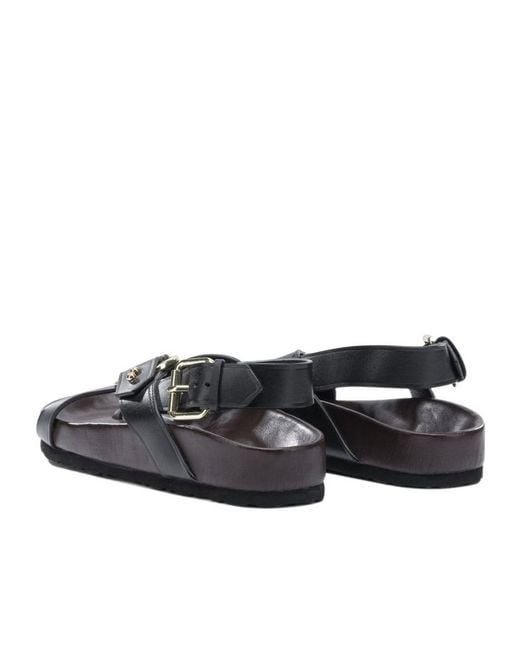 Soeur Black Round-Toe Flat Sandals