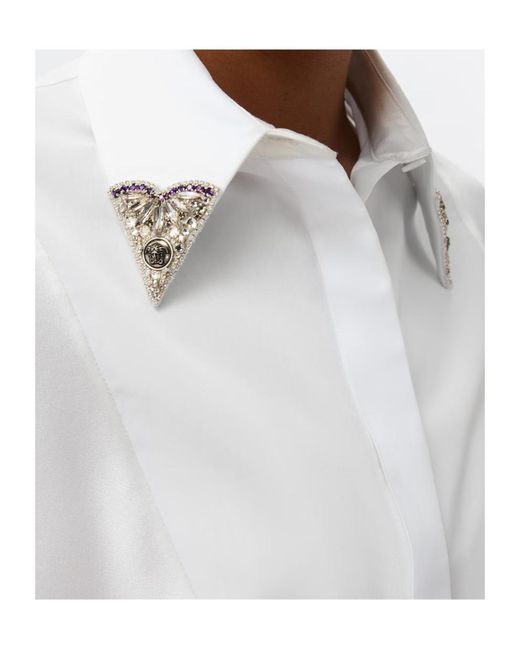 Versace White Embellished Long-Sleeved Poplin Shirt