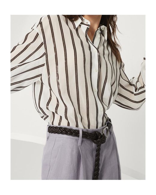 Brunello Cucinelli White Sequin Embellished Long-Sleeved Shirt