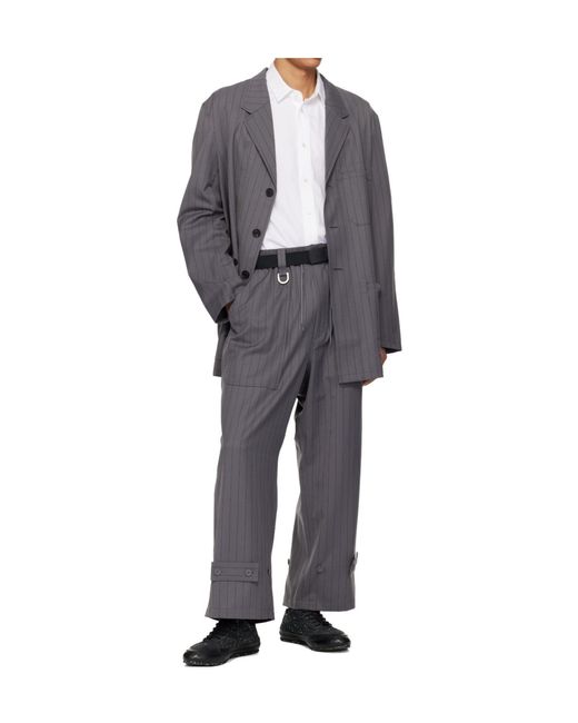 Y-3 Gray Pinstripe Wool Blend Work Jacket for men
