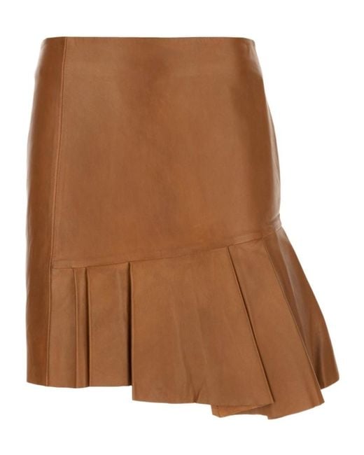 Iceberg Brown Pleated Leather Mini Skirt