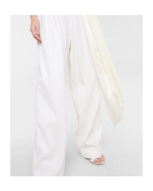 Roksanda White Bridal Cape-Detail Wool Jumpsuit