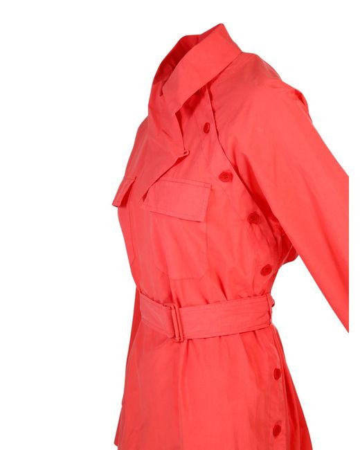 KENZO Red Asymmetric Neckline Belted Shirt Dress