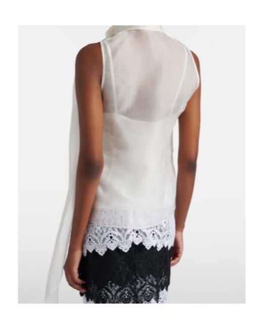 Carolina Herrera White Tie-Neck Silk Top