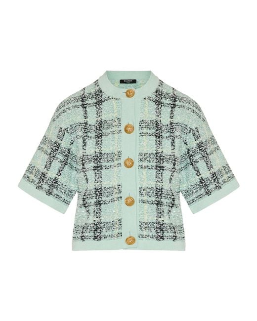 Balmain Blue Checked Button-Up Cardigan