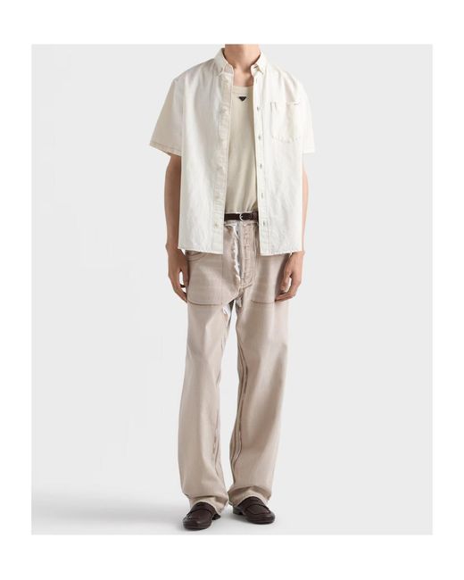 Prada White Short-Sleeved Chambray Shirt for men