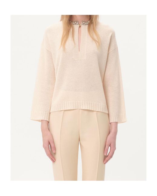 Valentino Natural Embellished Long-Sleeved Jumper