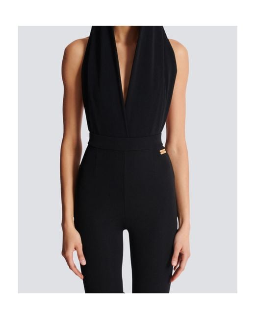 Balmain Blue Draped Bodysuit With Hood
