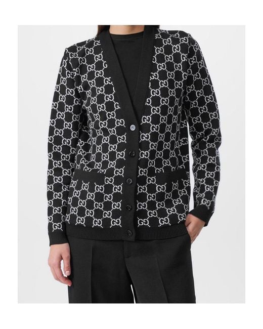 Gucci Black Gg Reversible Jacquard Cardigan