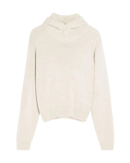 Lemaire White Ribbed Hooded Jumper