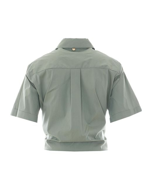 Liu Jo Green Cropped Tie-Front Shirt