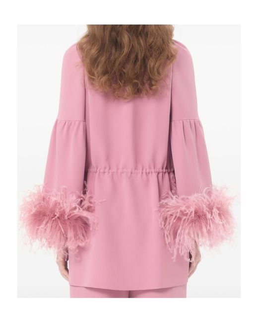 Valentino Pink Cady Couture V-Neck Feather-Trim Dress