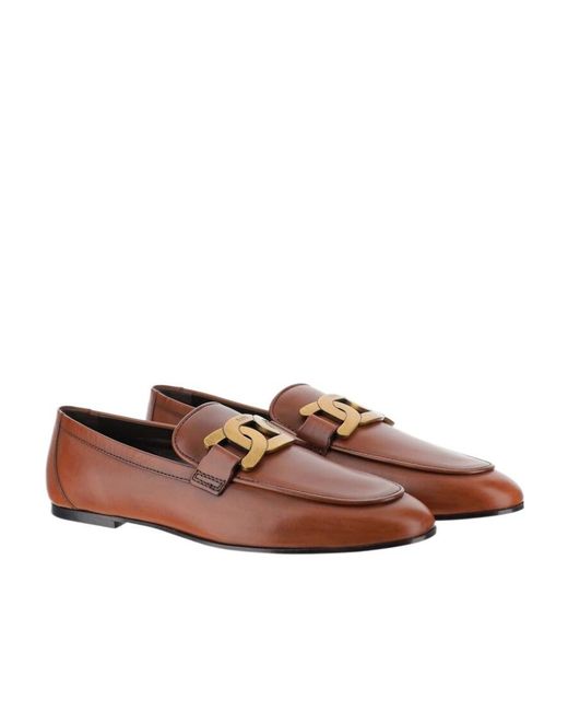 Tod's Brown Kate Logo Plaque Loafers
