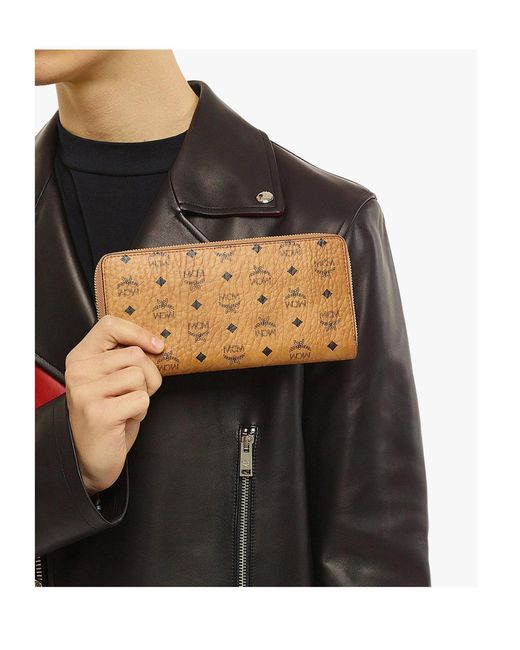 MCM Brown Visetos Printed Zipped Wallet