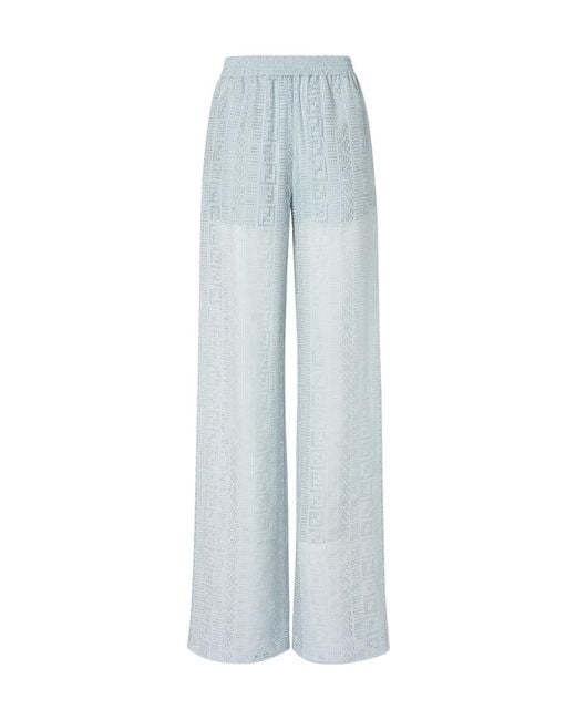 Fendi Blue Pequin Burnout Wide-Leg Pants