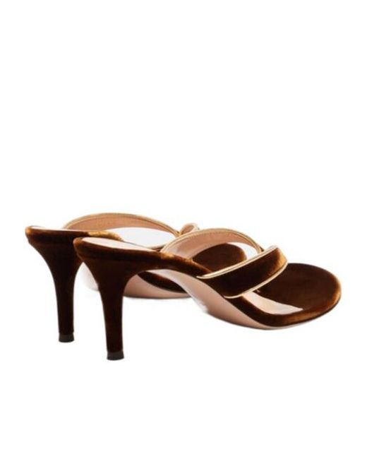 Gianvito Rossi Brown Leather-Trimmed Velvet Mules