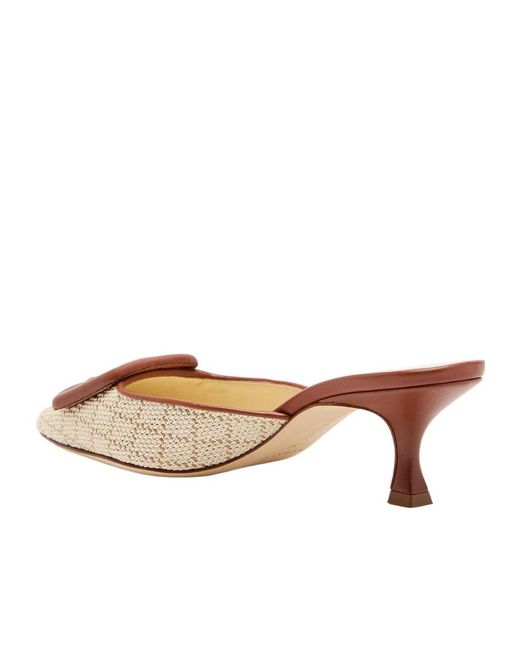 Manolo Blahnik Natural Raffia And Leather Mules