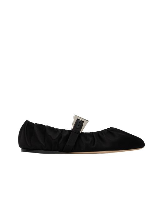 Paris Texas Black Sveva Plisse Buckle Ballet Flats