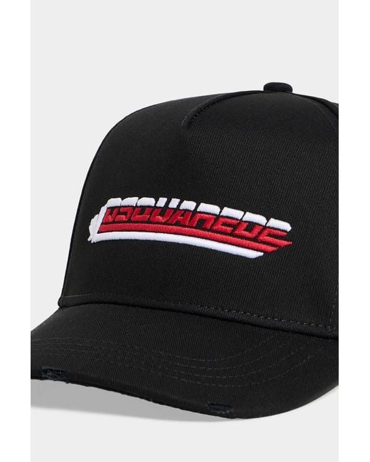 DSquared² Black Logo-Embroidered Distressed Baseball Cap for men