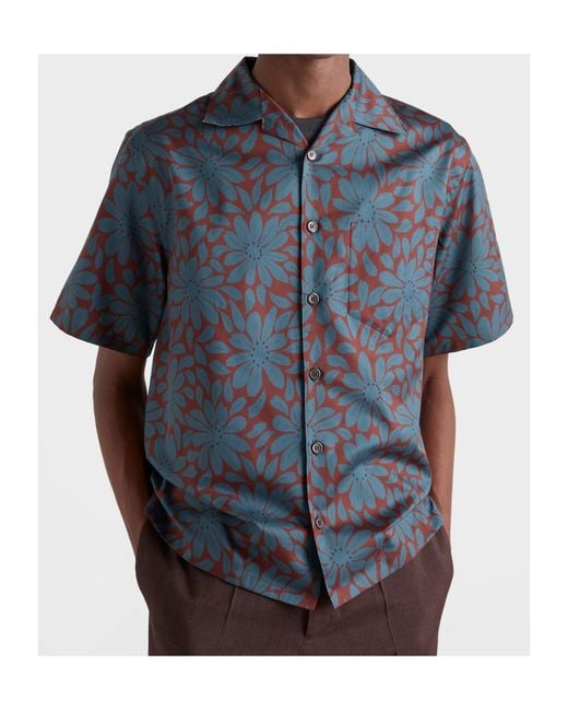 Prada Blue Short-Sleeved Cotton-Blend Shirt for men