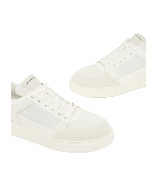 Emporio Armani White Panelled Low-Top Sneakers for men