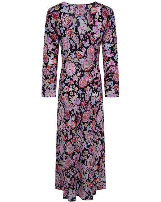 Rixo Purple Long Sleeved V-Neck Dress