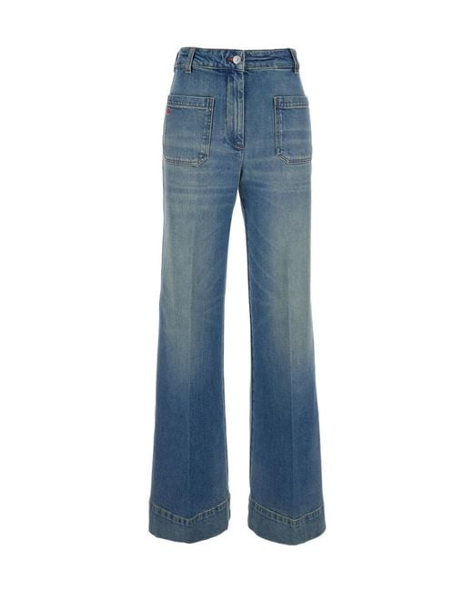 Victoria Beckham Blue Logo Patch Straight-Leg Jeans
