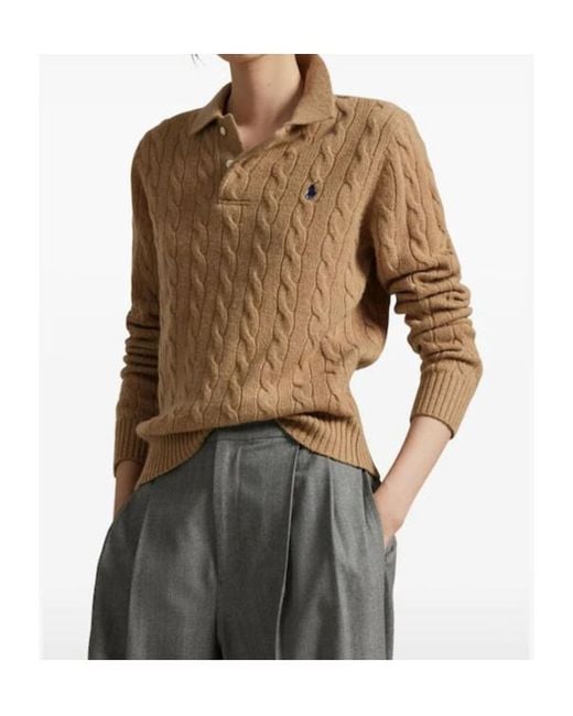 Polo Ralph Lauren Brown Logo Embroidered Knitted Polo Shirt