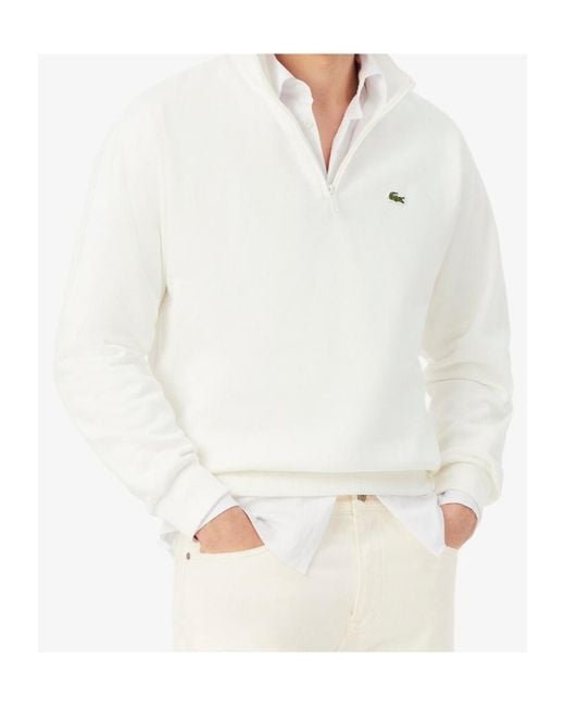 Lacoste White Logo Patch Half-Zip Sweatshirt for men