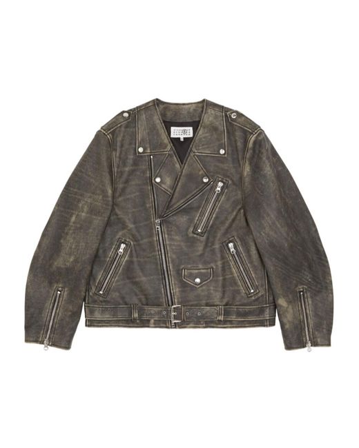 MM6 by Maison Margiela Gray Distressed-Effect Belted Jacket