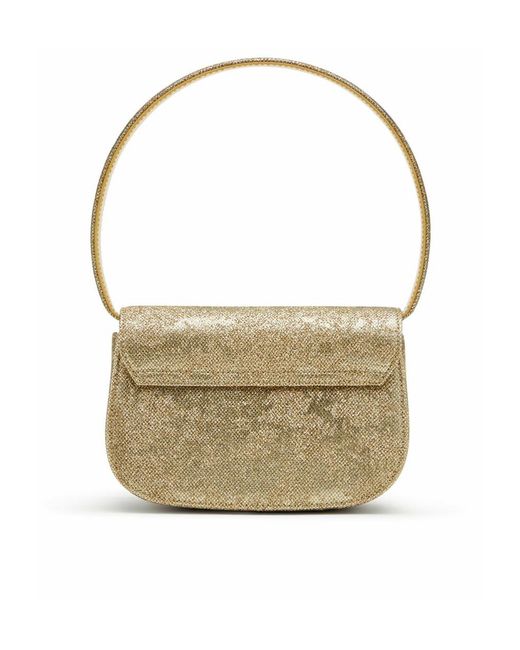 DIESEL White 1Dr Logo Plaque Glittered Shoulder Bag